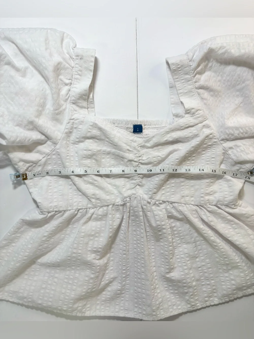 Old Navy White Peplum Blouse Puff Sleeve Size Large Cottagecore